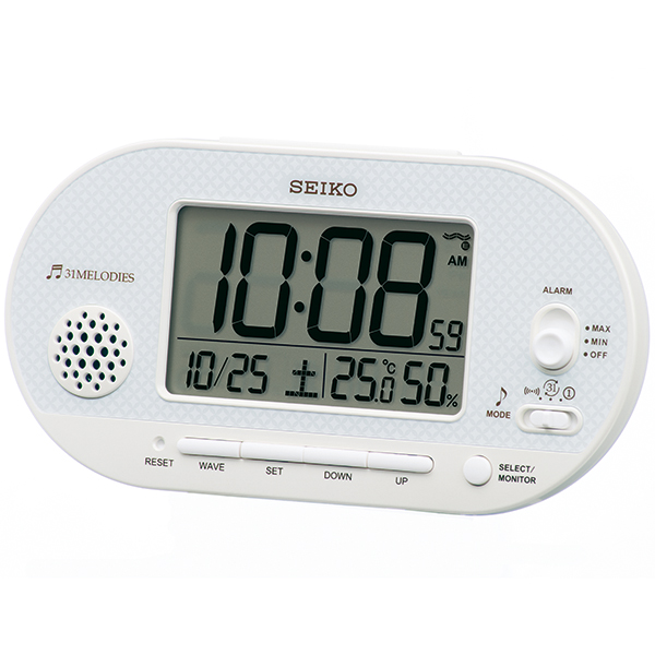 セイコー(SEIKO) SQ324W 電波目覚まし時計 温湿度計付き - 目覚まし時計